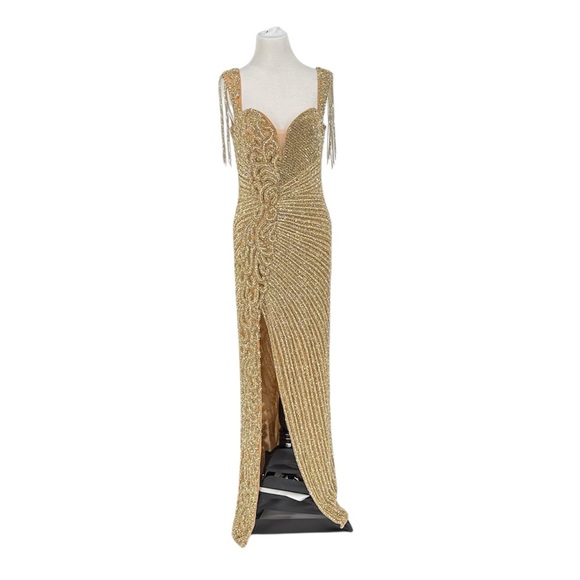 Portia and Scarlett Gold Beaded Sequin Crystal Formal Dress Size 12 NWT - Picture 3 of 9